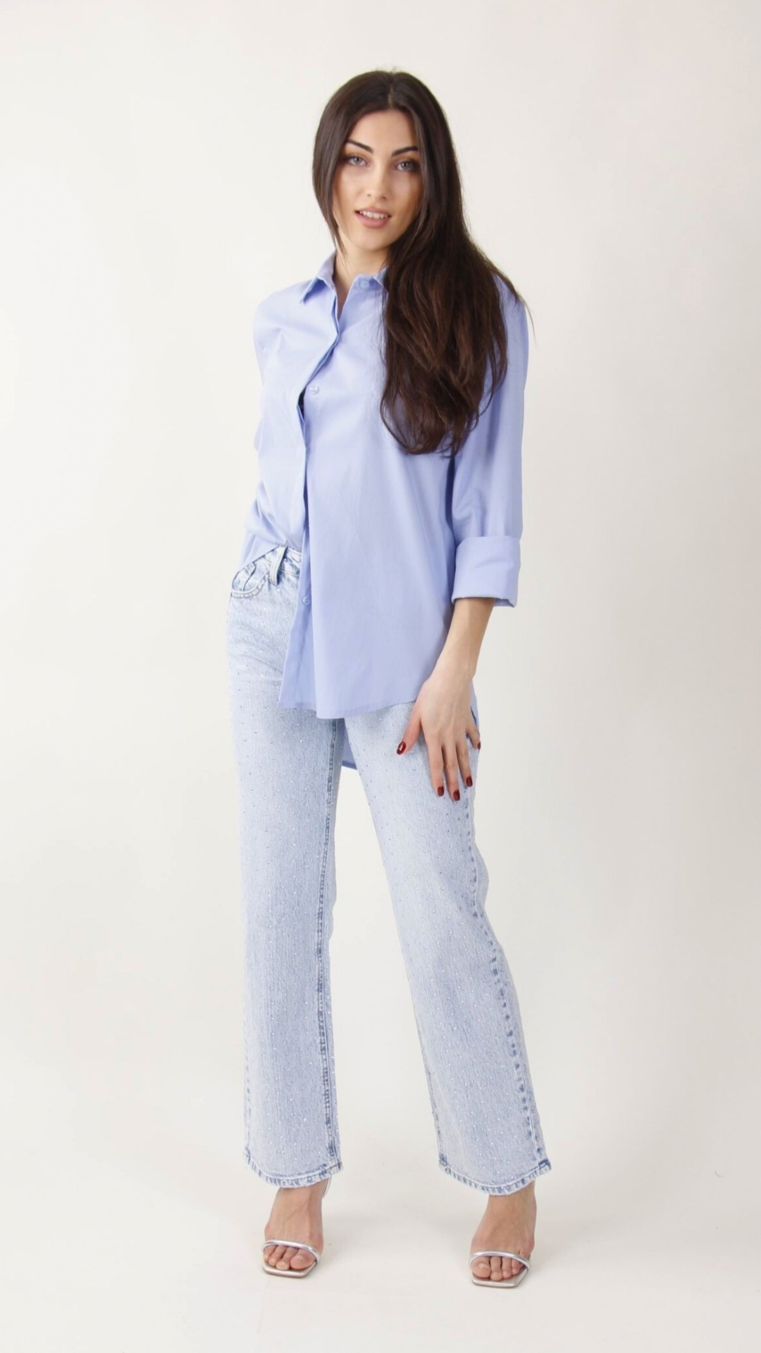 JEANS A GAMBA DRITTA CON STRASS
