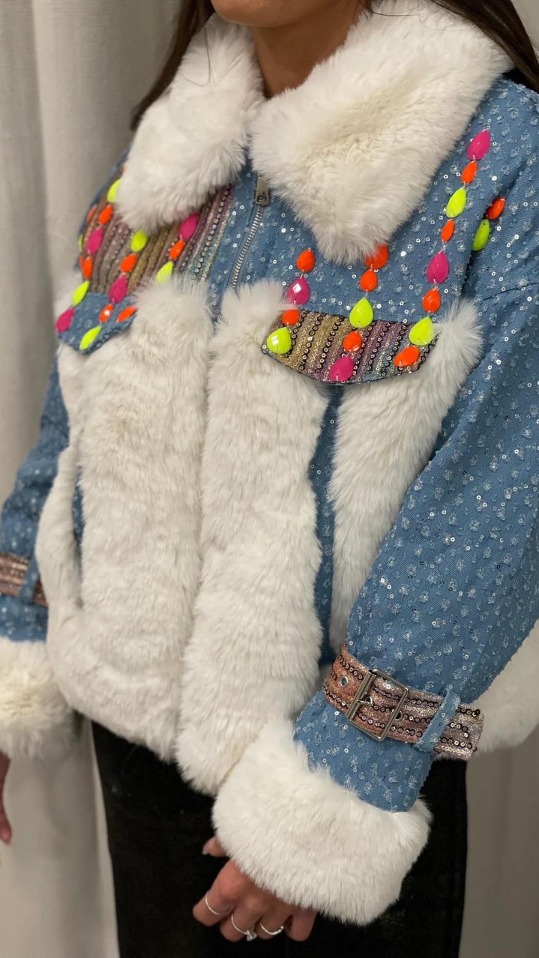 Giacca di jeans con pelliccia Vanchi