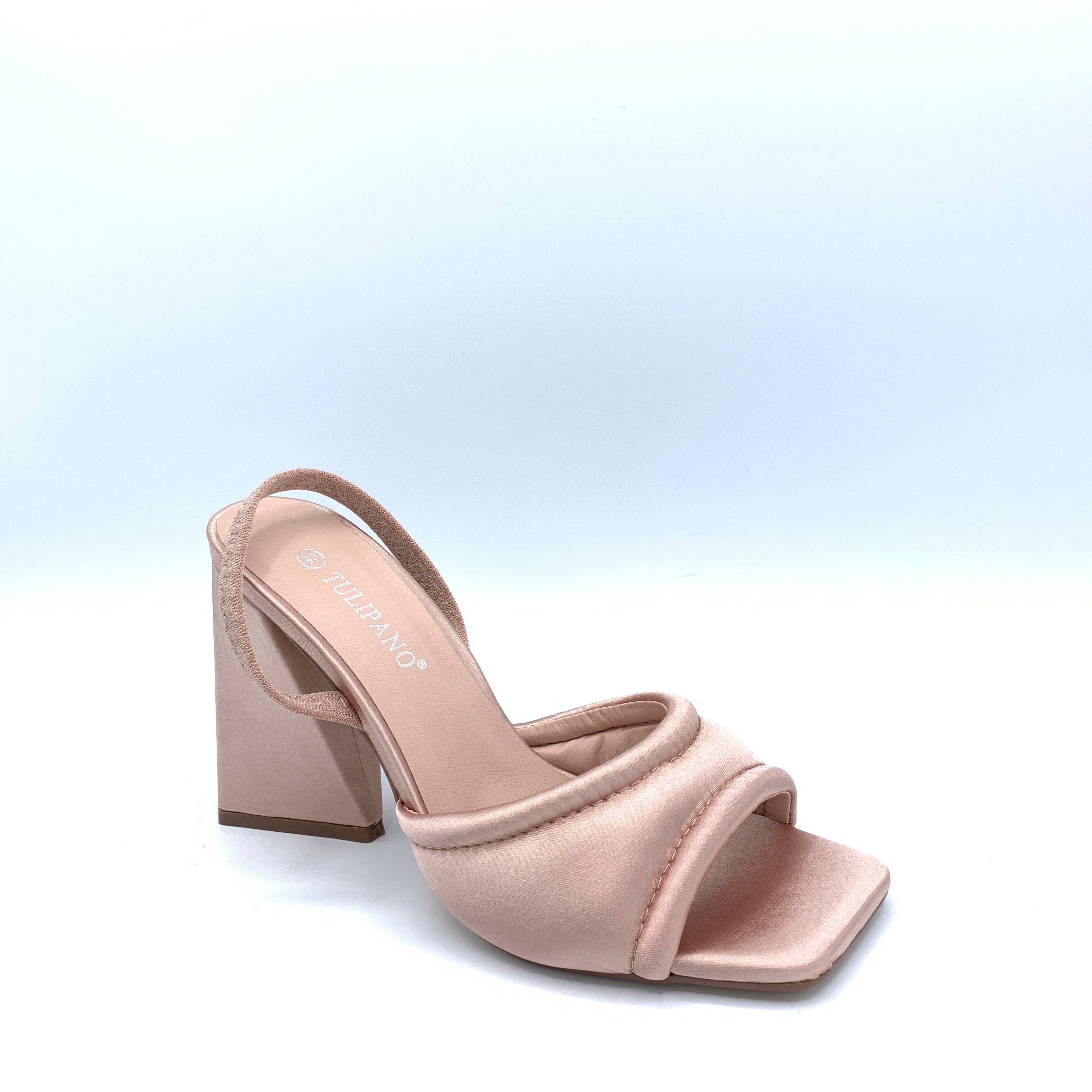 Sandali champagne con tacco largo e cinturino posteriore Vanchi