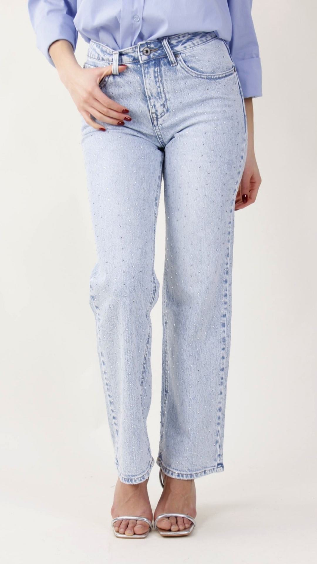 JEANS A GAMBA DRITTA CON STRASS