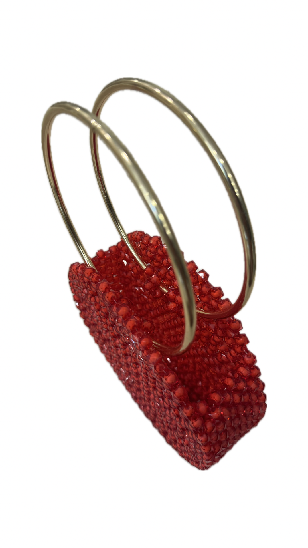 Borsa a mano rossa con perline e manico dorato – Pochette elegante da sera Vanchi