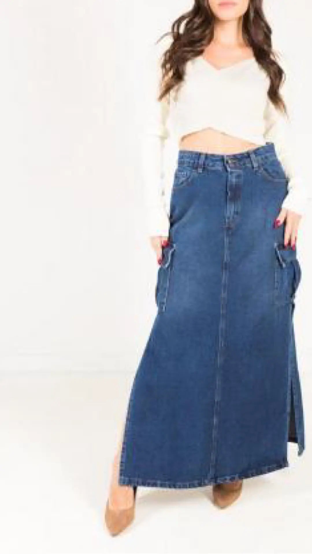 Longuette in denim con tasche Vanchi