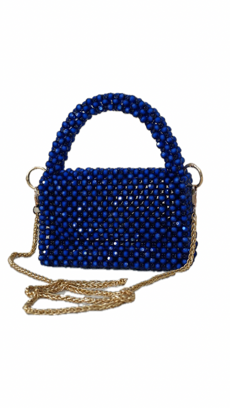 Borsa blu con perle di cristallo Vanchi