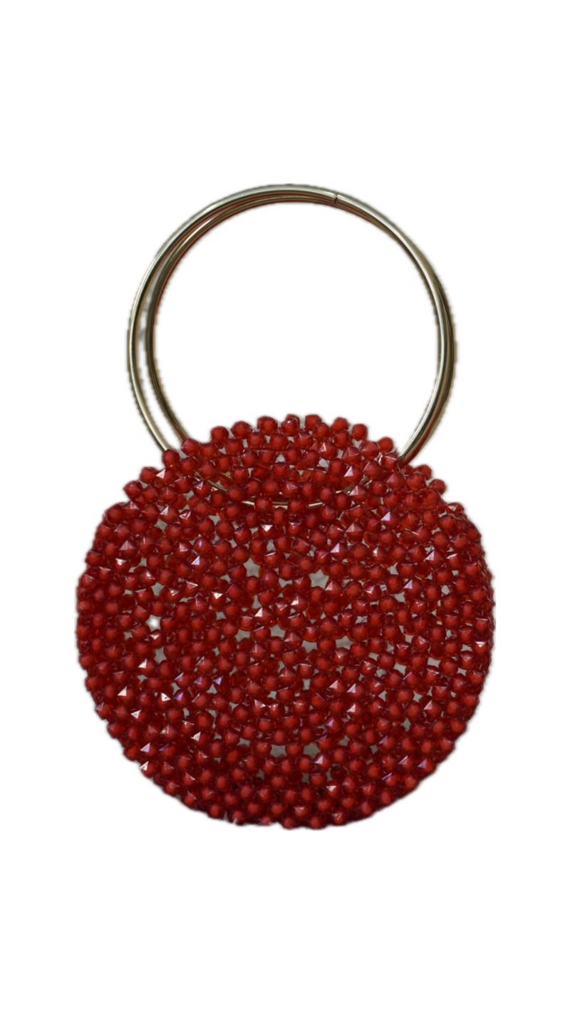 Borsa a mano rossa con perline e manico dorato – Pochette elegante da sera Vanchi