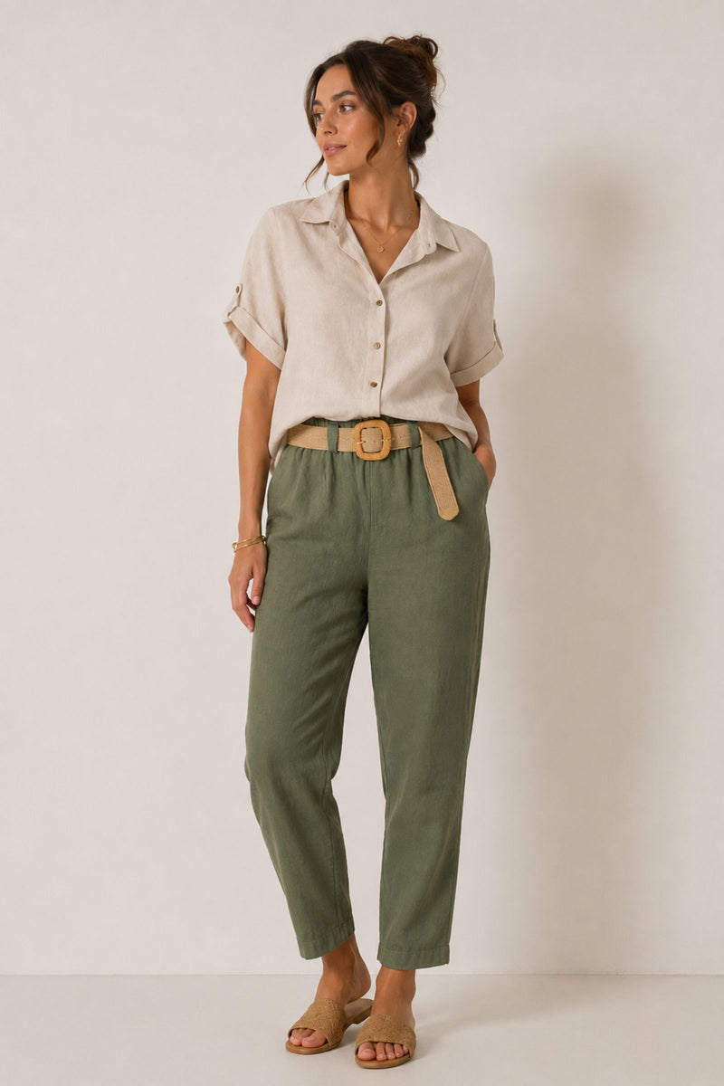 Pantaloni con cintura in misto lino Vanchi