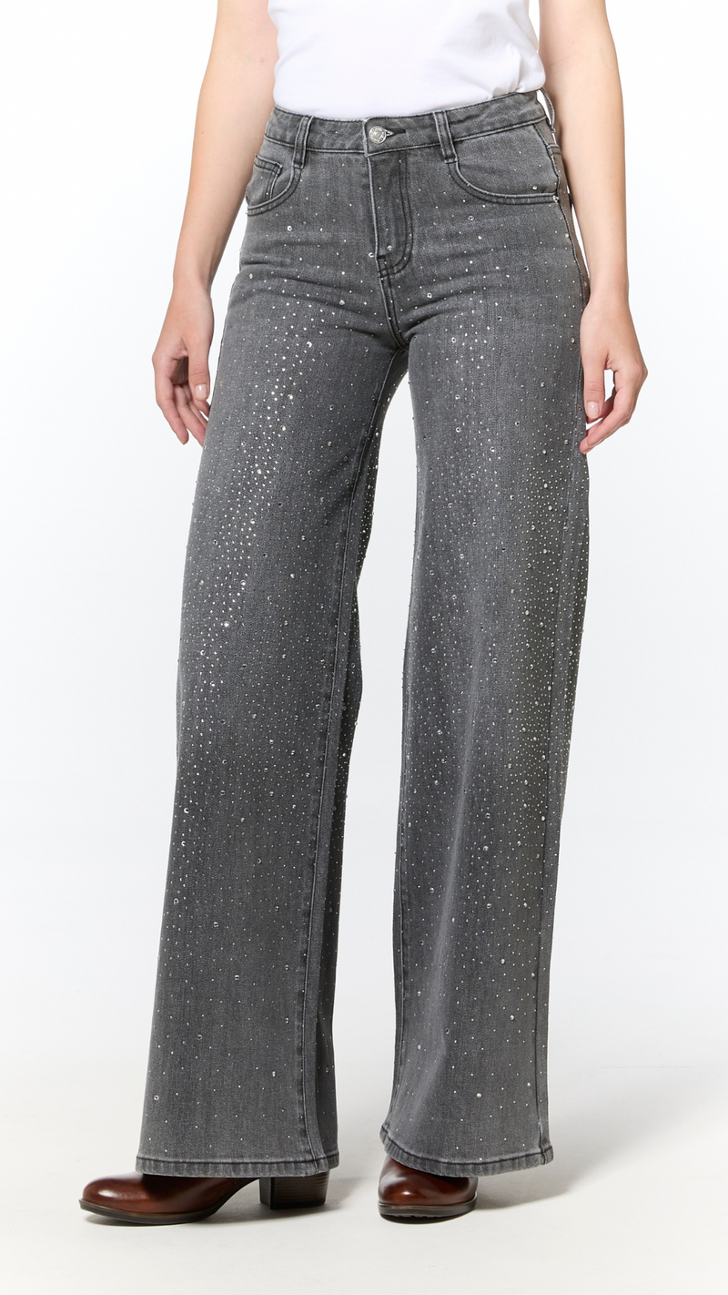 Jeans palazzo con strass