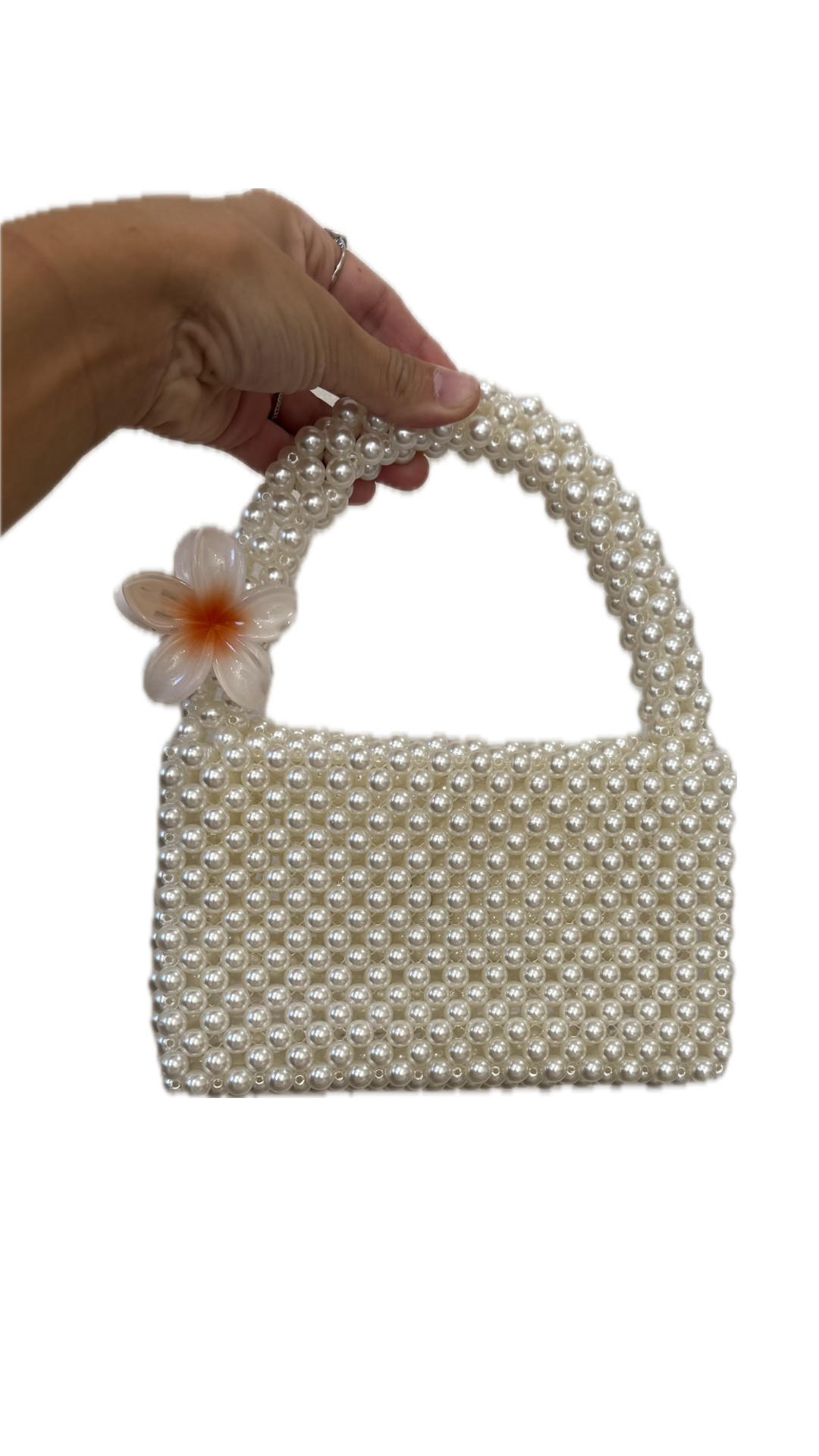 Borsa con perle di cristallo bianche