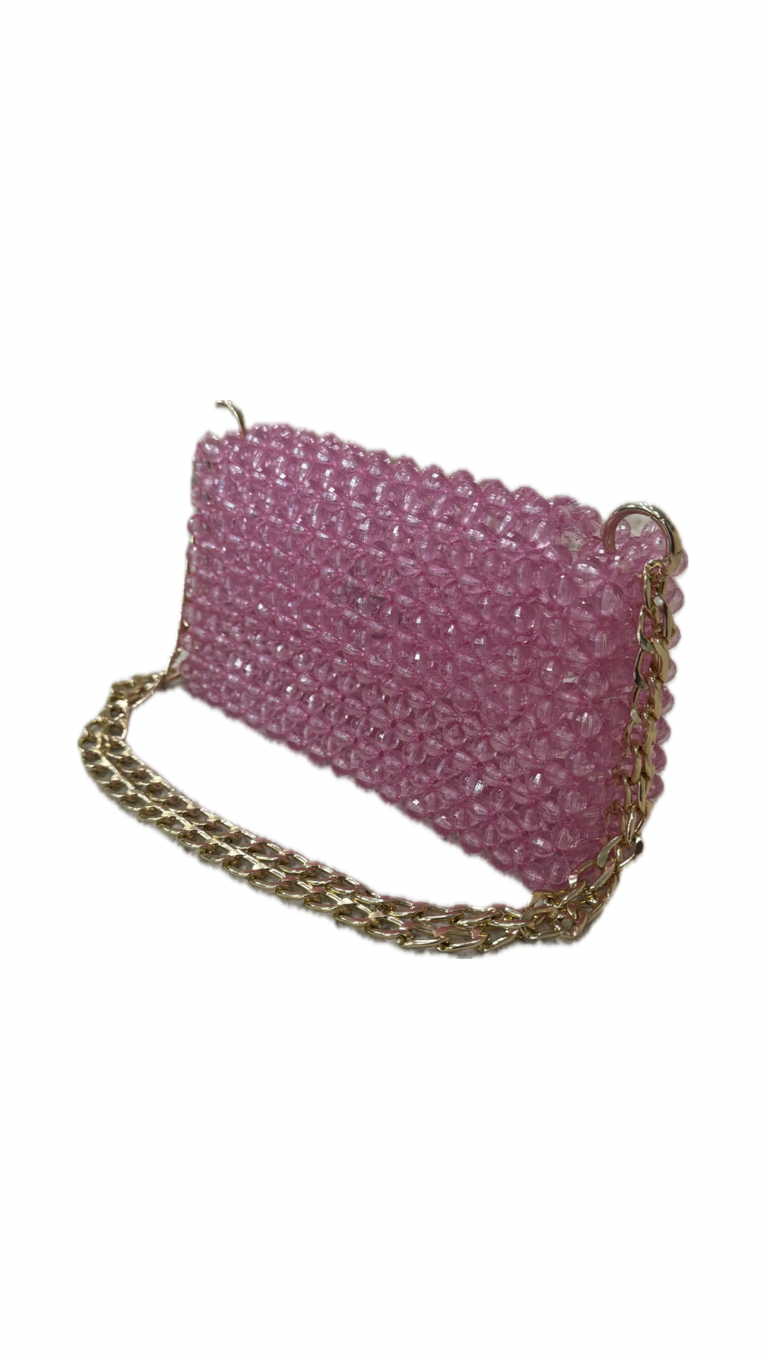 Borsa rosa a spalla con perle di cristallo