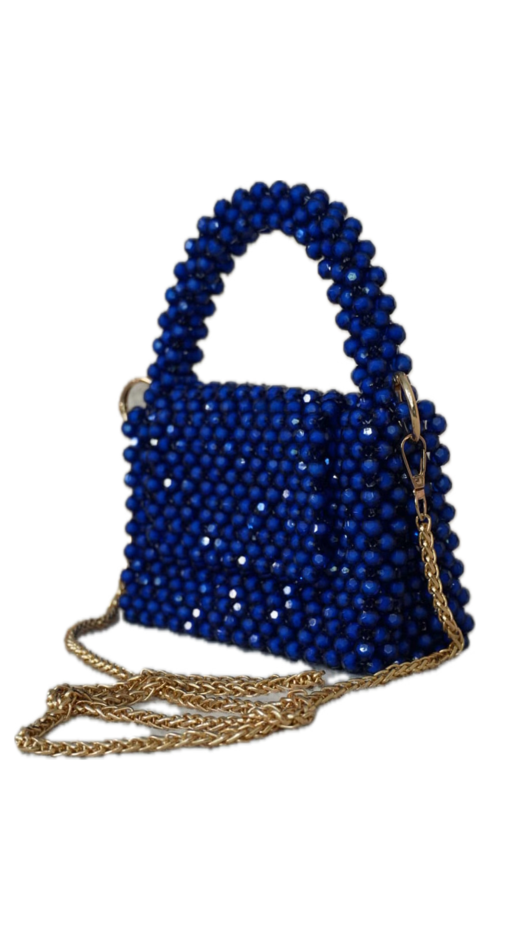 Borsa blu con perle di cristallo