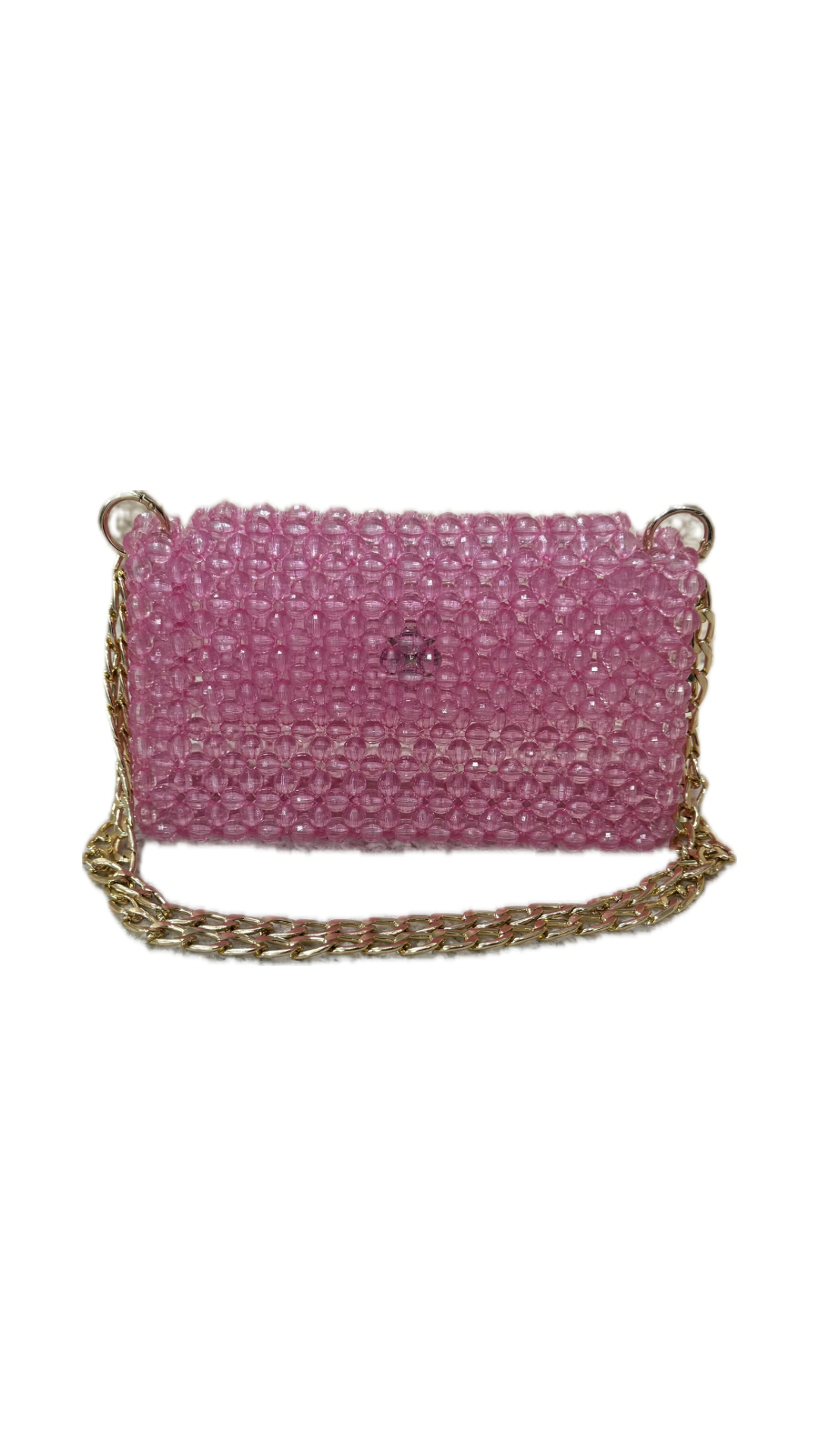 Borsa rosa a spalla con perle di cristallo