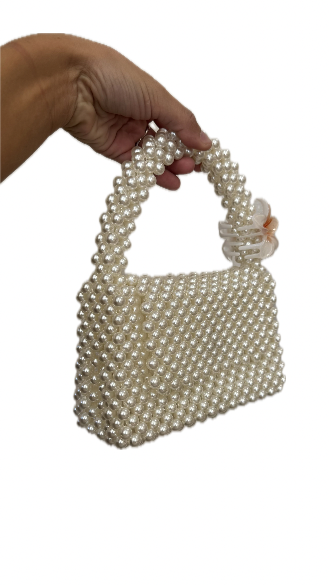 Borsa con perle di cristallo bianche