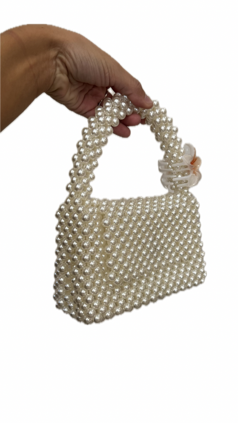 Borsa con perle di cristallo bianche Vanchi
