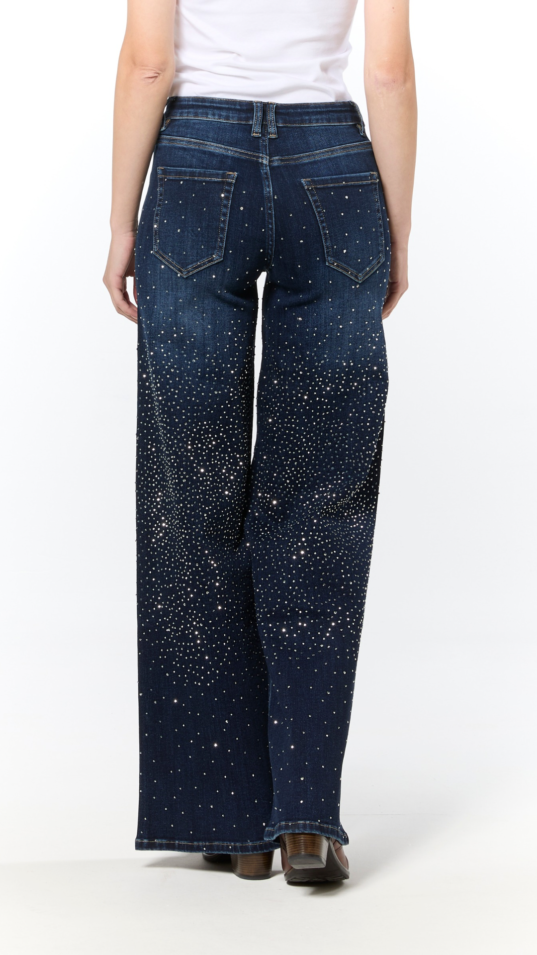 Jeans a palazzo blu scuro con strass Vanchi