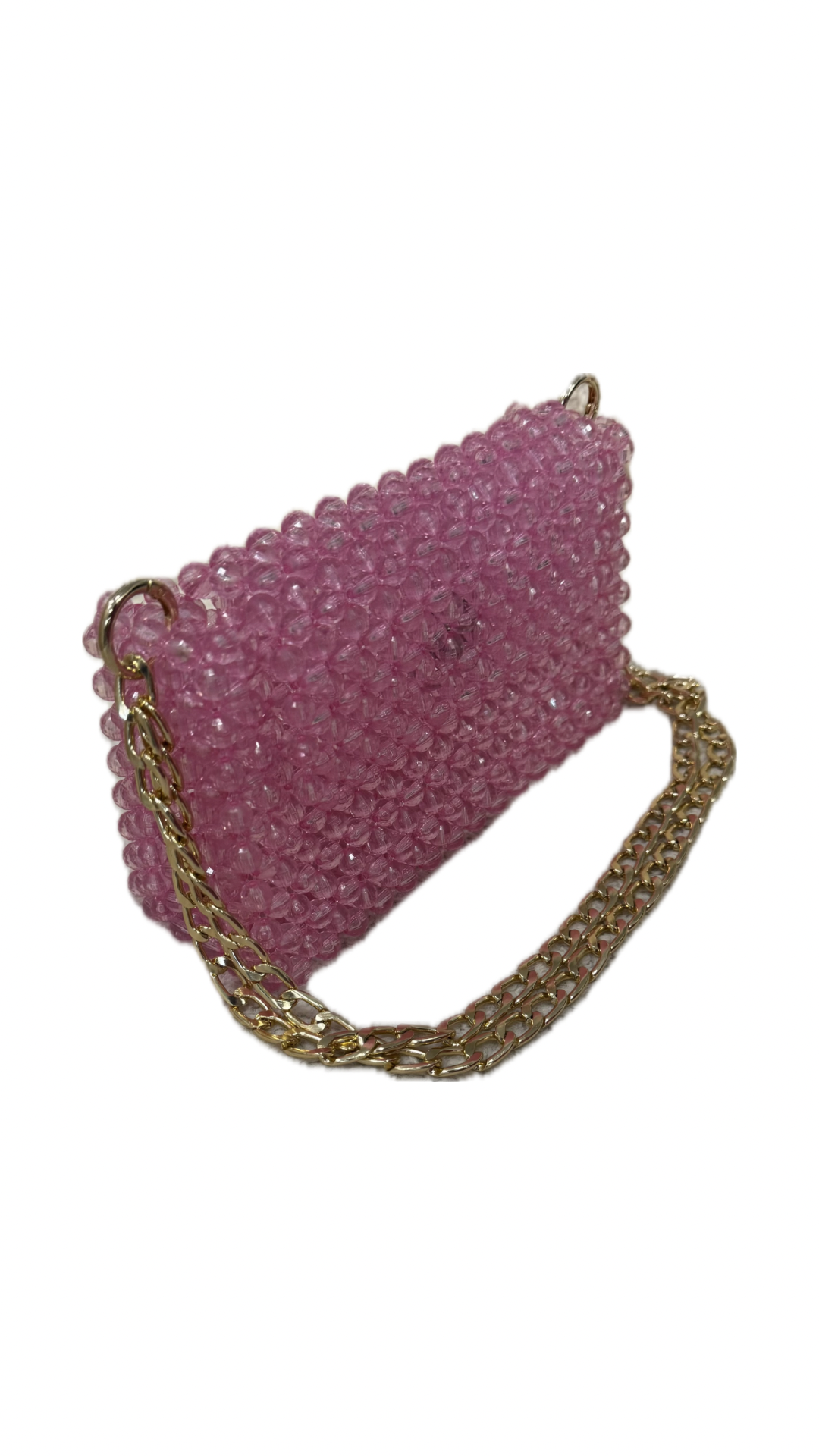 Borsa rosa a spalla con perle di cristallo