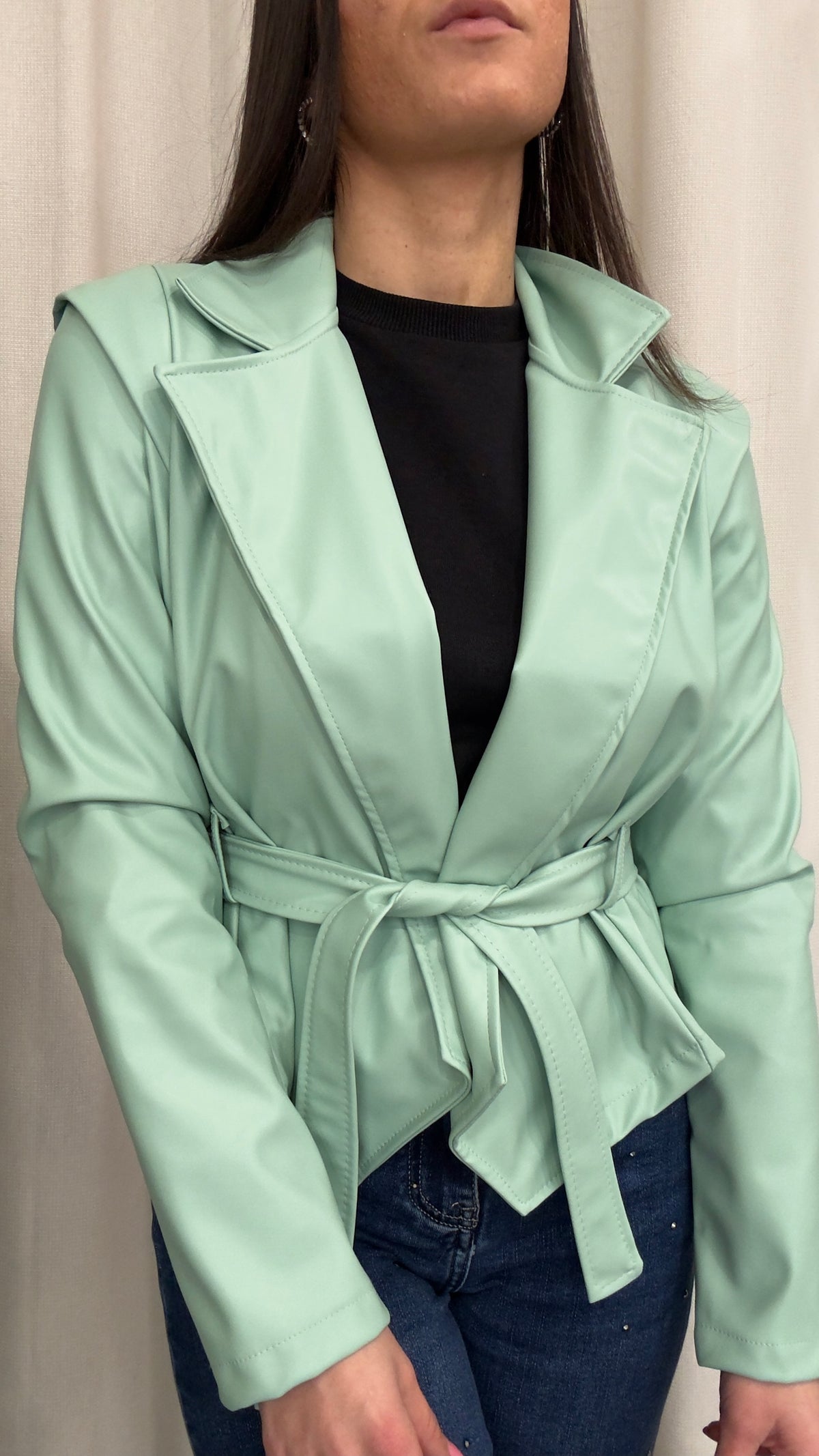 Giacca ecopelle verde menta Vanchi