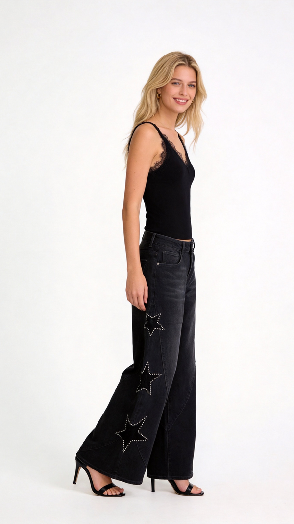 Jeans a palazzo con stelle Vanchi