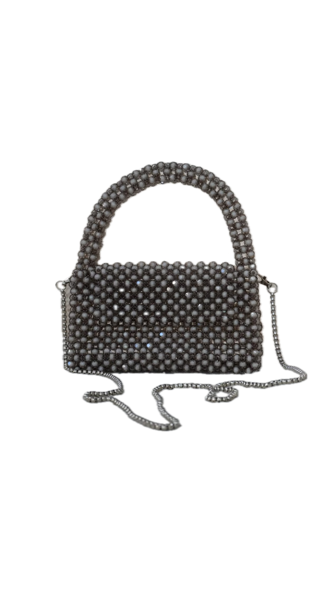 Borsa a tracolla grigia con pietre di cristallo