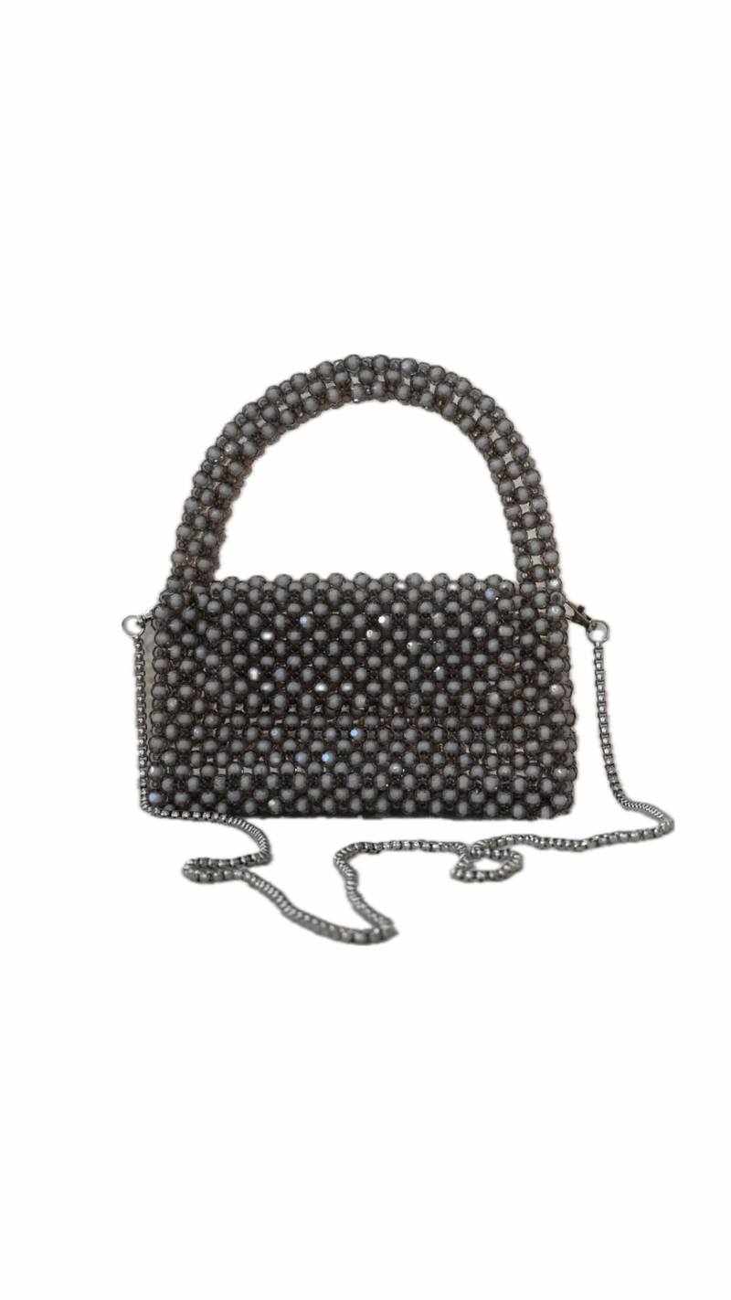 Borsa a tracolla grigia con pietre di cristallo Vanchi