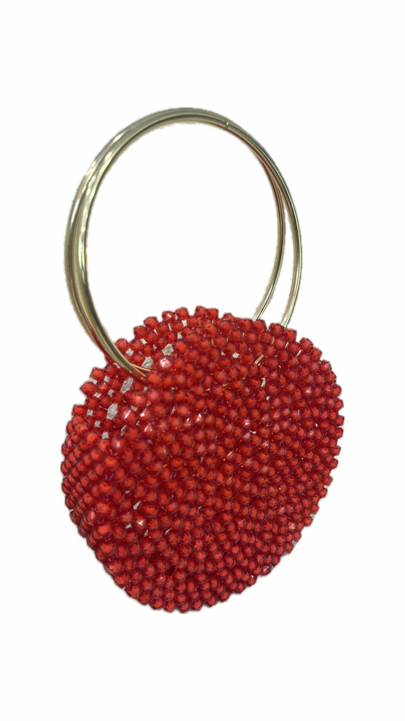 Borsa a mano rossa con perline e manico dorato – Pochette elegante da sera Vanchi