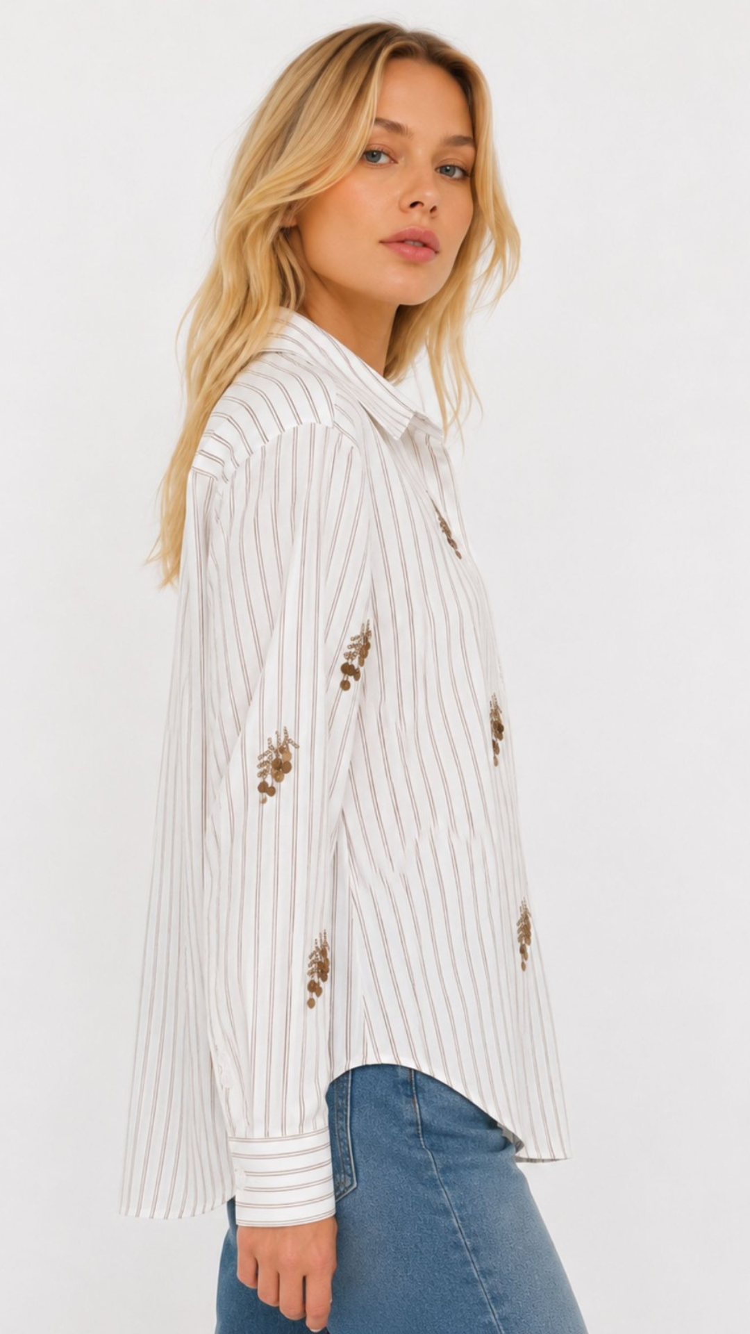 Camicia gessata con paillettes ricamate Vanchi