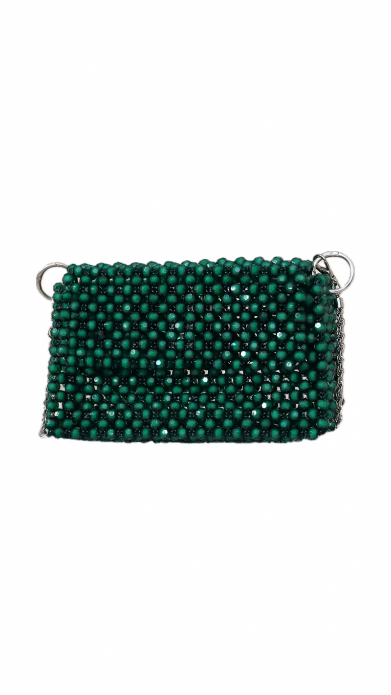 Borsa verde con perle di cristallo Vanchi