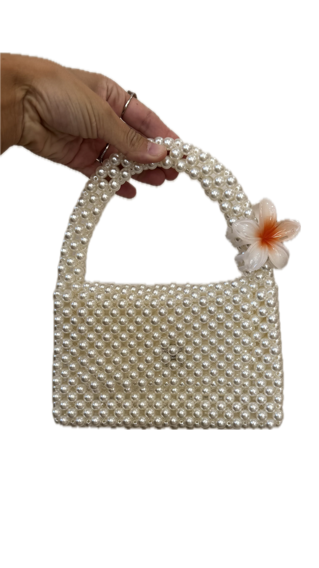Borsa con perle di cristallo bianche
