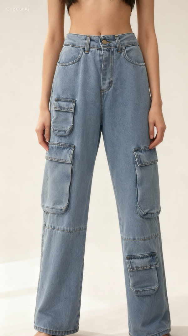 Denim cargo a vita alta Susy mix Vanchi