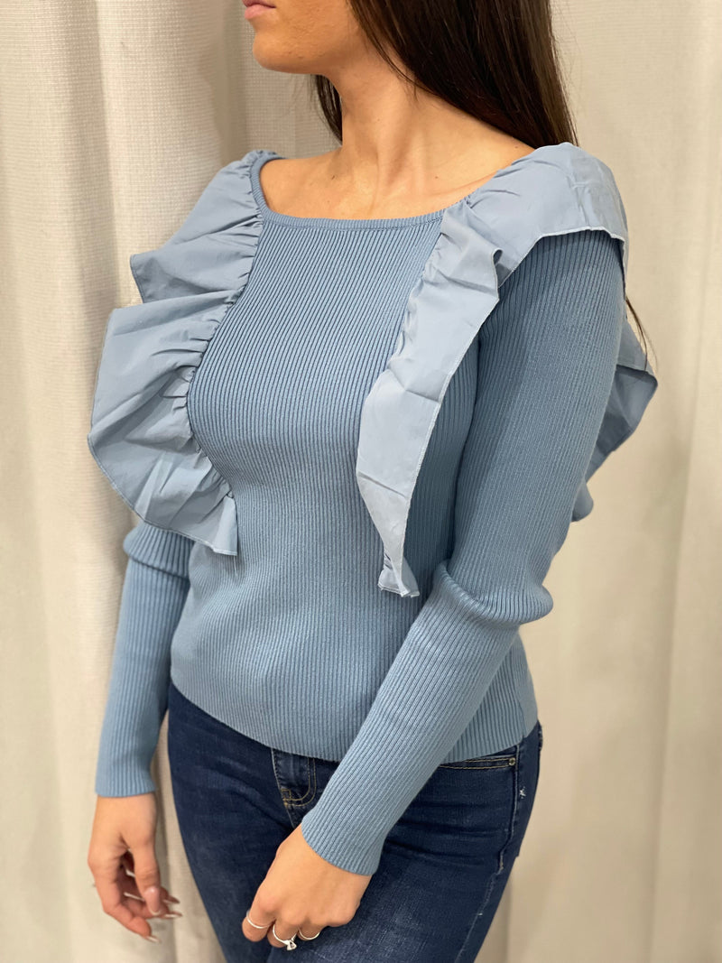 Maglia a costine con volant Vanchi