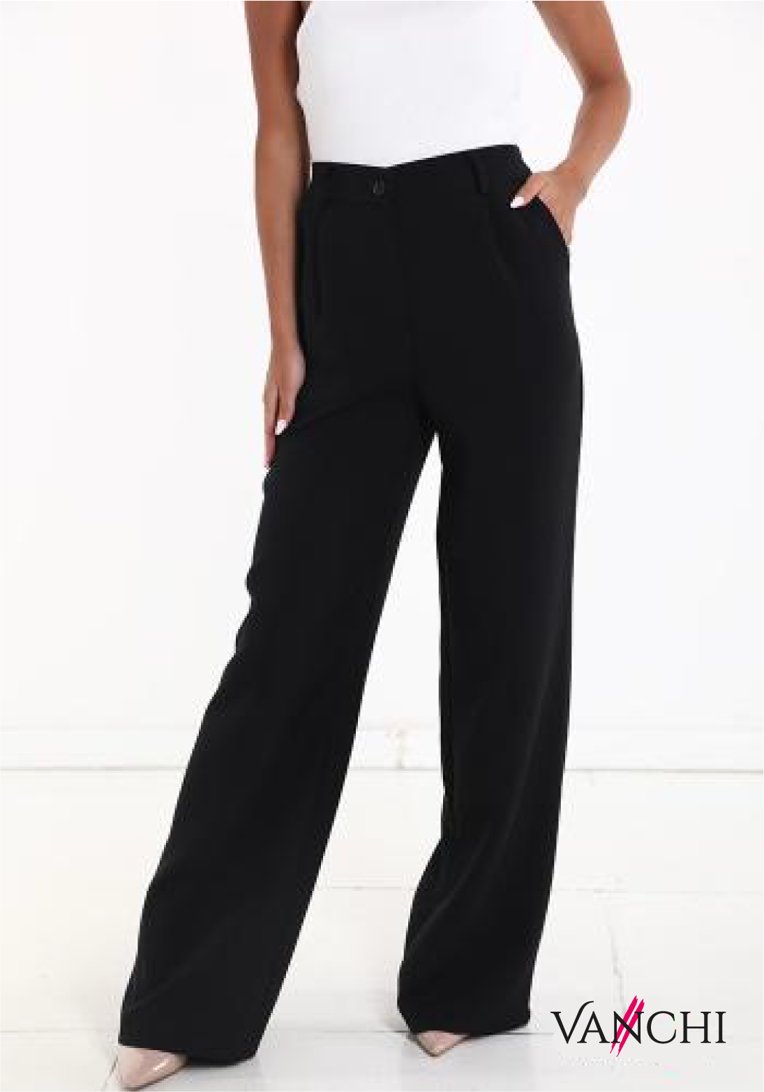 Pantalone vita alta wide leg con tasche